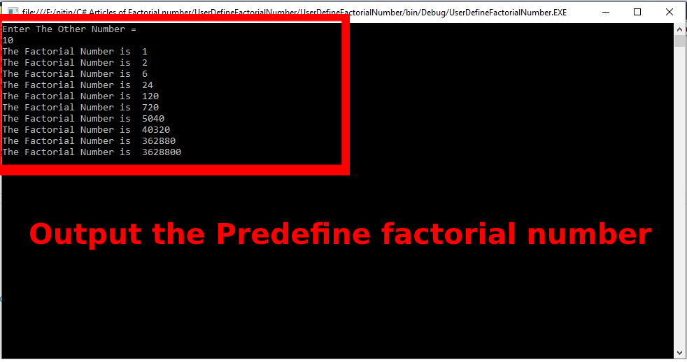 Predefine Factorial Number Using C# Code